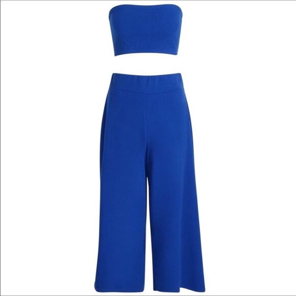 Blue Crop Top and Wide Leg Crop Pants Outfit Set - NEW - Picture 4 of 4